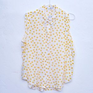 Mango Yellow Polka Dot Sleeveless Button Down NWT